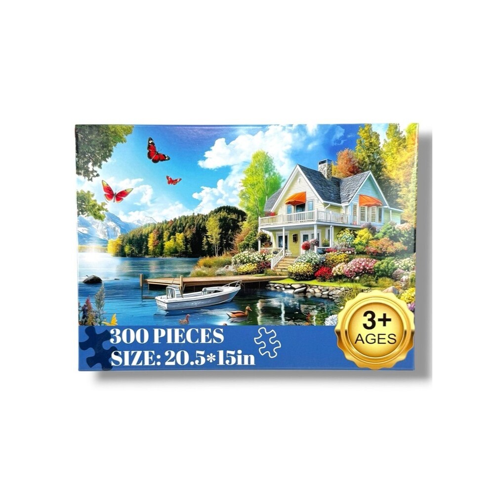 🧩 300 Piece Jigsaw Puzzle Lake House Lodge Family Entertainment